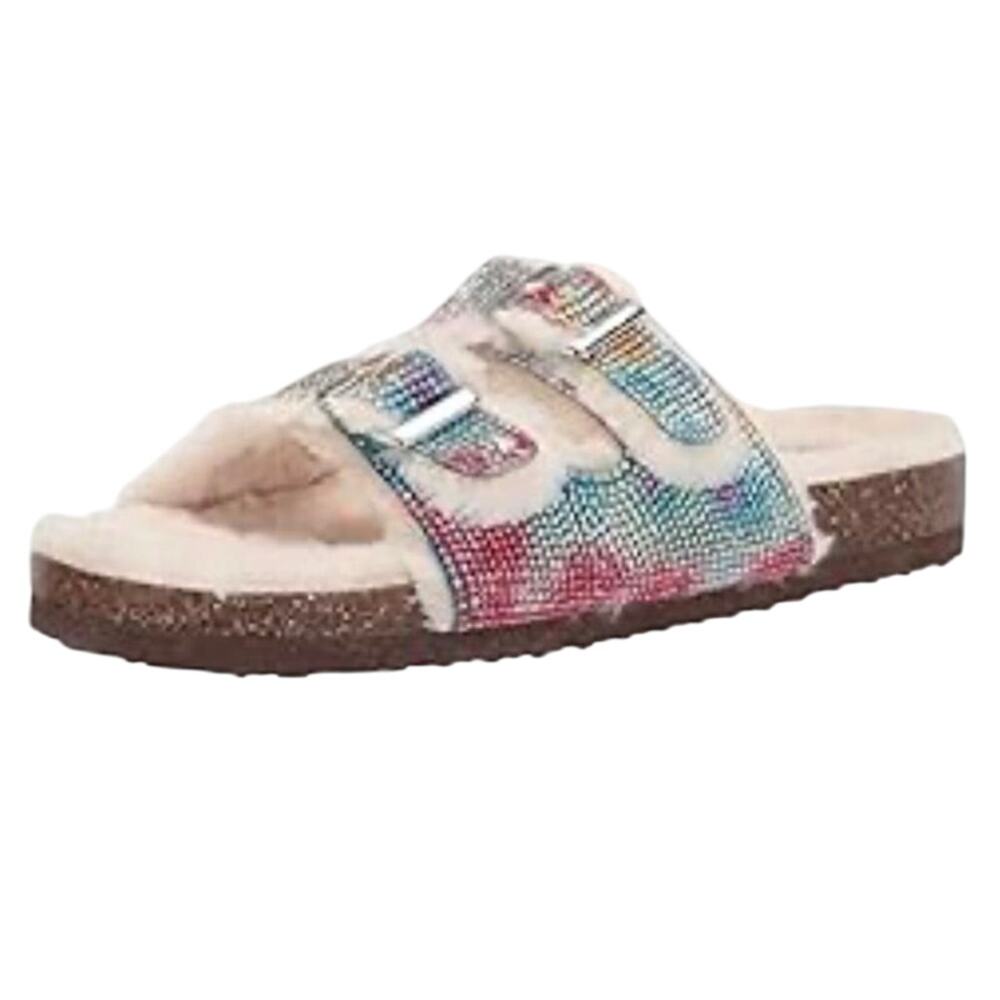 Steve Madden Rhinestone Faux Fur Cozy Sandals Size 8.5